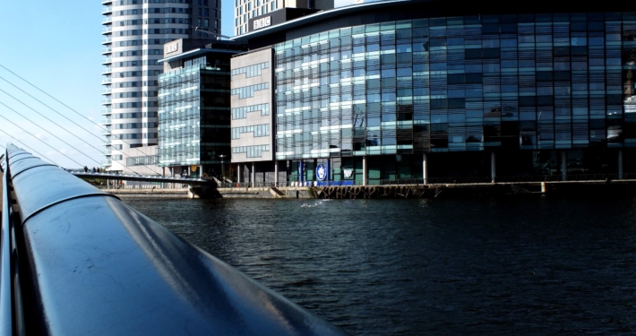 An image of the BBC building in Manchester